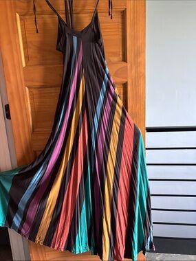 BCBG Brown Multicolor Striped Maxi Dress - Bohemian Summer Style